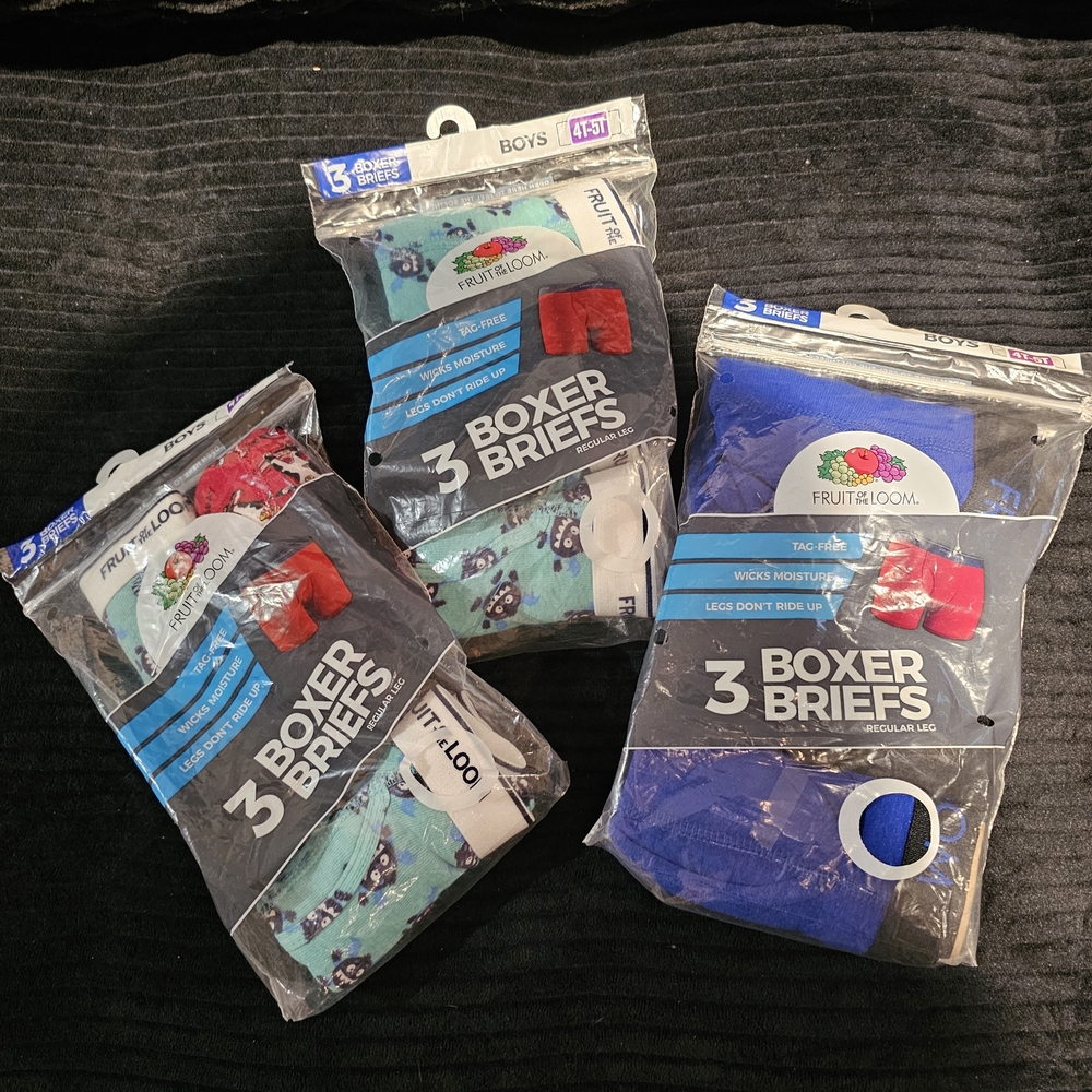 Fruit of the Loom Boys Boxers - Blue, Red, and Teal Pack. 9 Pairs. Age 6-8